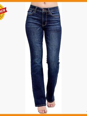 Mid Rise Petite Bootcut Jeans, Flexible Denim, Shorter Inseam